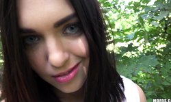 Brunette Jenny Sapphire sucks a hard wiener on the knees