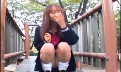 JAV HQ Asian Kao Sugimori shows off her pussy on the bridge