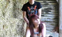 Redhead amateur lass banged in doggy style pose at the hayloft