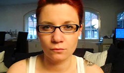 Relaxed redhead amateur gives a good interview for my dirty hobby