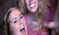 Two amateur ladies are swallowing tasty sperm after sex