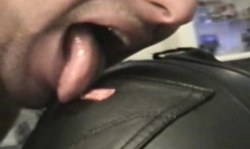 Amateur in tight leather pants is getting some fresh cum
