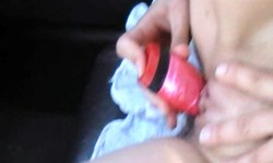 Picked-up amateur bitch sticks a red dildo in her crack