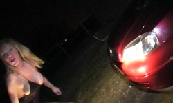 Big-boobed blonde slut is blowing hard pricks on a dogging mission