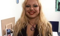 Awesome blonde is sucking a huge dick on public without shame