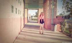 Beauty teen in glasses being seduced and fucked outdoors!