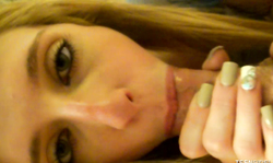 Beautiful sporty lass sucking his dick with wide-opened eyes