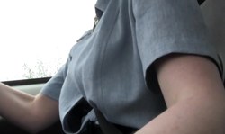 Impressive leggy MILF flashed black stockings by the wheel