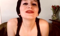 Sweet amateur girl reveals her impressive tongue and a red dildo