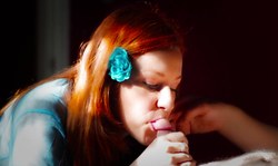 Bright fuck doll is sucking in the style of art of blowjob