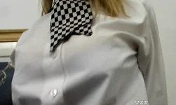 Experienced glamour doll with big boobs and high heels fucks with a dildo