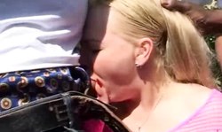 Dick-loving amateur blonde is blowing multiple black sausages