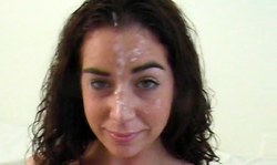 Astonishing big-boobed teen brunette received a hot facial load