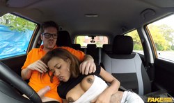 Hot-shaped ebony sucks her driving instructor's cock