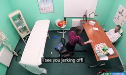 Teen in stockings Selvaggia sensually sucks doctor's dick