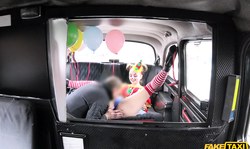 Cute clown girl Lady Bug jumps on a horny lusty driver