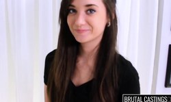 Impressive teen brunette sucks a loaded prick on the casting