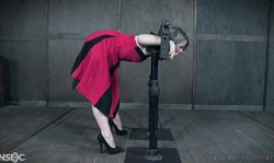 Blondie MILF in red dress looks like a perfect doll for hardcore sex