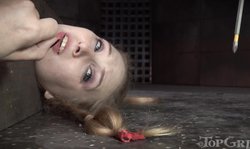 Filthy Top Grl BDSM game on cold floor with a submissive blondie