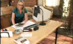 Curvy blonde with huge boobies demonstrating her pussy