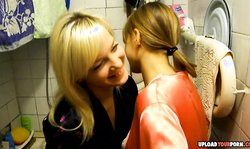 Horny lesbian couple has a quick oral session