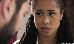 Ebony teen saving house from banker