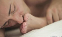 Passionate blonde babe Ivana Sugar is enjoying foot fetish in the morning