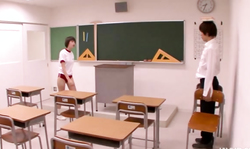 Miniature Japanese beauty kneeling down and sucking dick