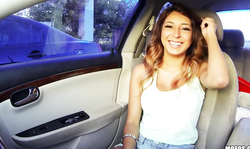 Glamour latina teenager demonstrating her huge boobies without shame