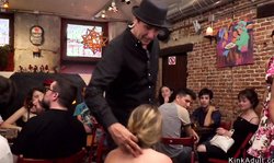 Blonde anal fucked in crowded public bar