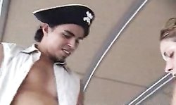 Captain Stabbin young chick Kali is sucking their hard dicks