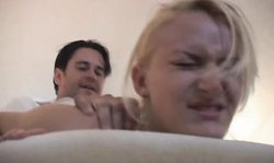 Sexy blonde with big tits Cassidy is sucking on the knees