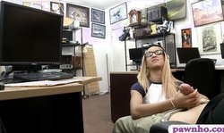 Tight blondie gives head and nailed by pawnshop owner