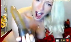 Hot as fuck blonde is banging her pussy with a dildo