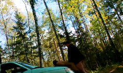 Sexy slender Russian is being pounded right on the hood