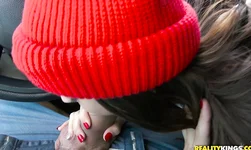 Green-eyed chick Street Blowjobs Sadie Holmes gives a nice head