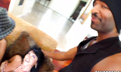 Two blacksters are impaling this milf's tight holes