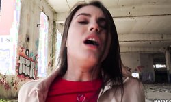 Amazingly hot brunette Public Pick UPs Elle Rose rides a very huge boner