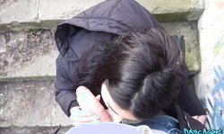 Beautiful brunette Public Agent Stacy Sommers is sucking his curved dick