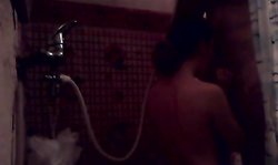 Lovely Russian brunette jerks and sucks his dick on the knees