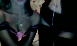 Pretty adorable Russian blonde is sucking her lovely white dildo