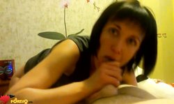Amazingly hot Russian brunette is sucking a big dick in the bedroom