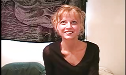 Playful blonde is giving an awesome interview in the bedroom