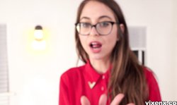 Slender and young hottie Riley Reid is sucking a hard cock without getting naked