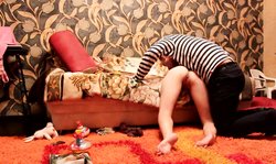 Young long-legged Russian babe is playing with her juicy vagina