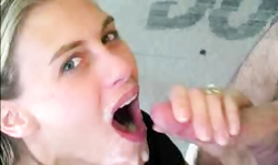 Professional blowjob performed by a slutty young blonde