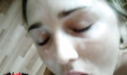 Sweet chick gets an awesome facial load from a hard pole