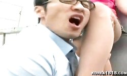 Awesome amateur Asian girl is getting licked in the public place