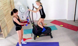 Slutty sporty models are playing with a dildo in the video by the Les Anal