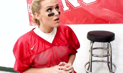 Trainer is getting a hot blowjob by a slender sporty Cheerleader girl